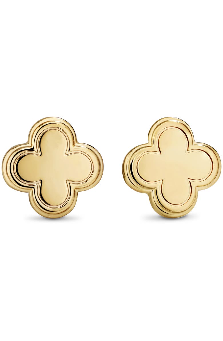 DEVATA Clover Stud Earrings in Gold Plated Sterling Silver, Main, color, Yellow Gold