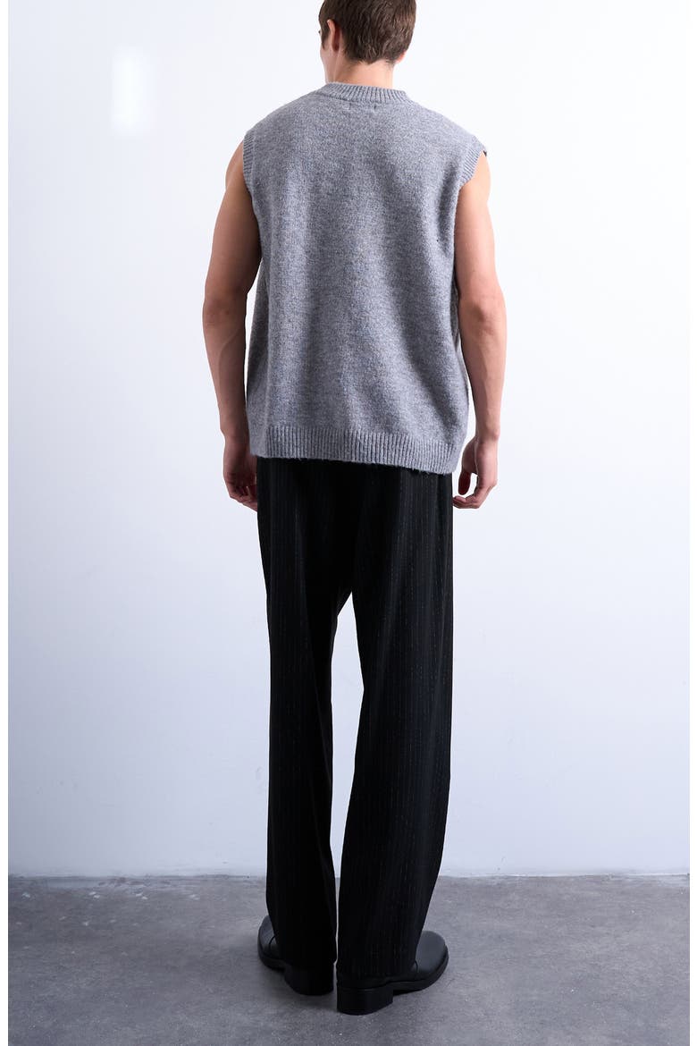 Pinstripe Wide Leg Pants, Alternate, color, BLACK