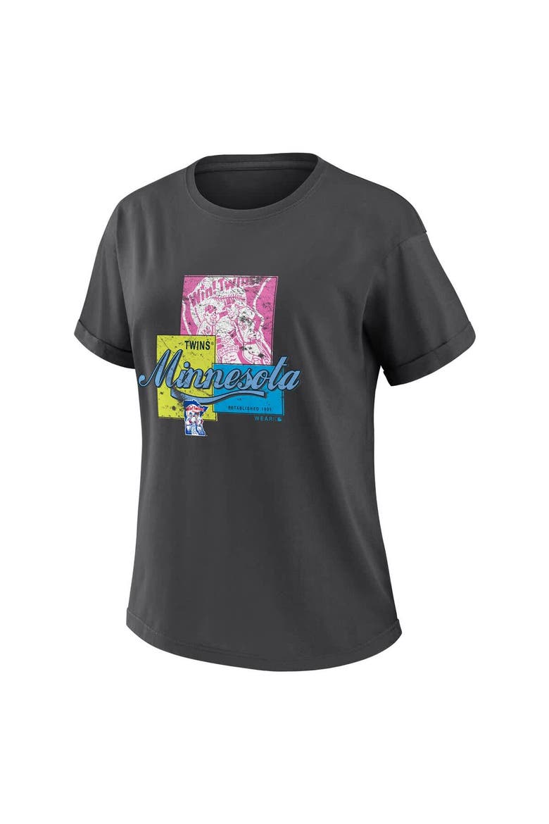 Women's WEAR by Erin Andrews Charcoal Minnesota Twins Domestic Box Color Boyfriend T-Shirt, Alternate, color, Charcoal