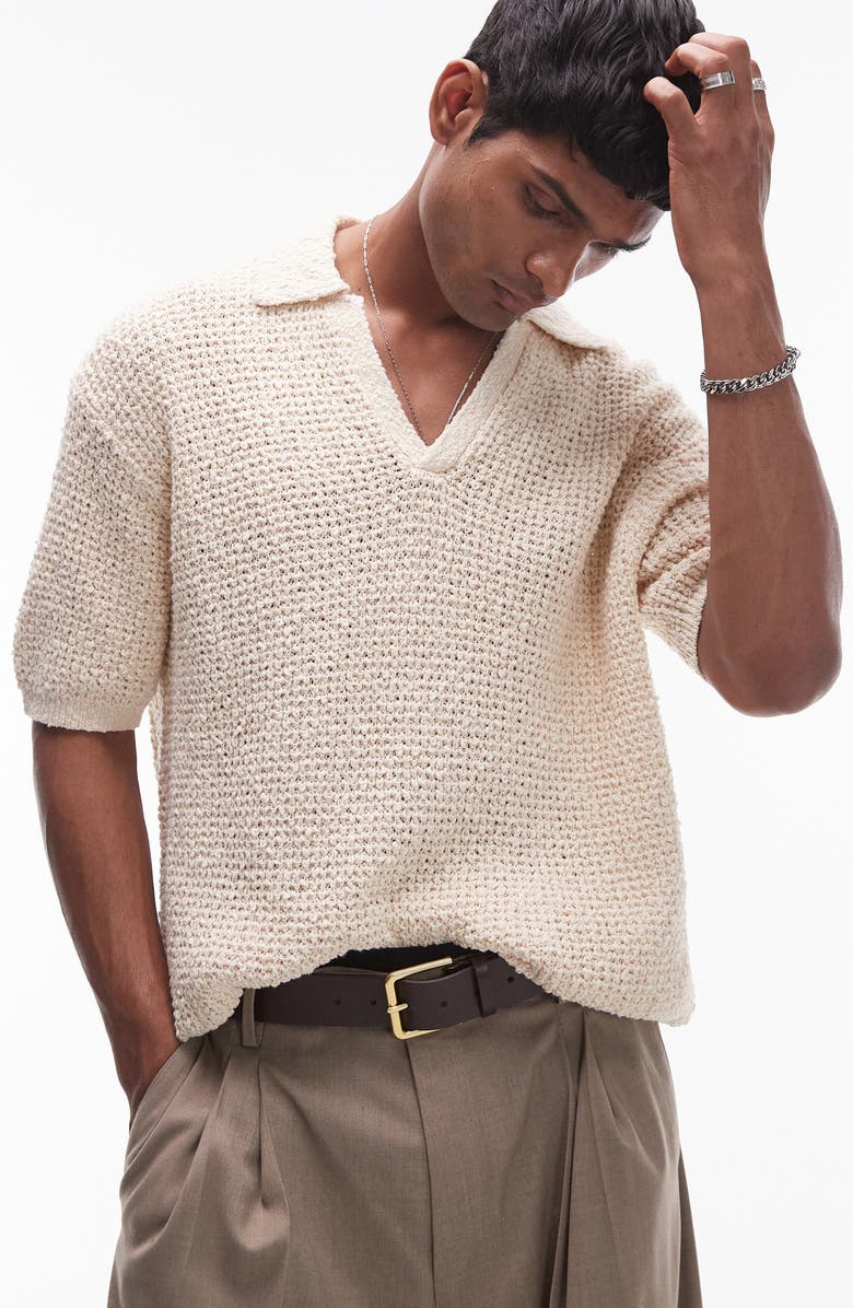 Topman Johnny Collar Textured Cotton Polo, Main, color, 