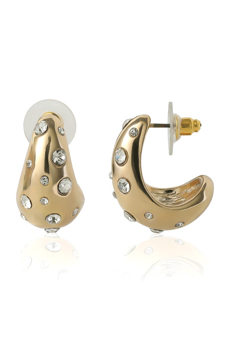 Gold-Tone Pavé Polka Dot Sculptural Hoop Earrings, Main, color, Gold-Tone