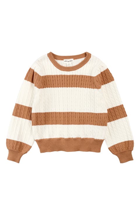 Kids' Stripe Cable Organic Cotton Crewneck Sweater (Toddler & Little Kid)