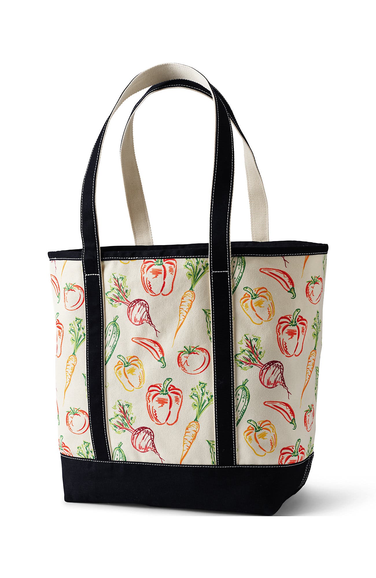 Lands' End Medium Print 5 Pocket Open Top Canvas Tote Bag, Alternate, color, Vegetable Multi/Natural