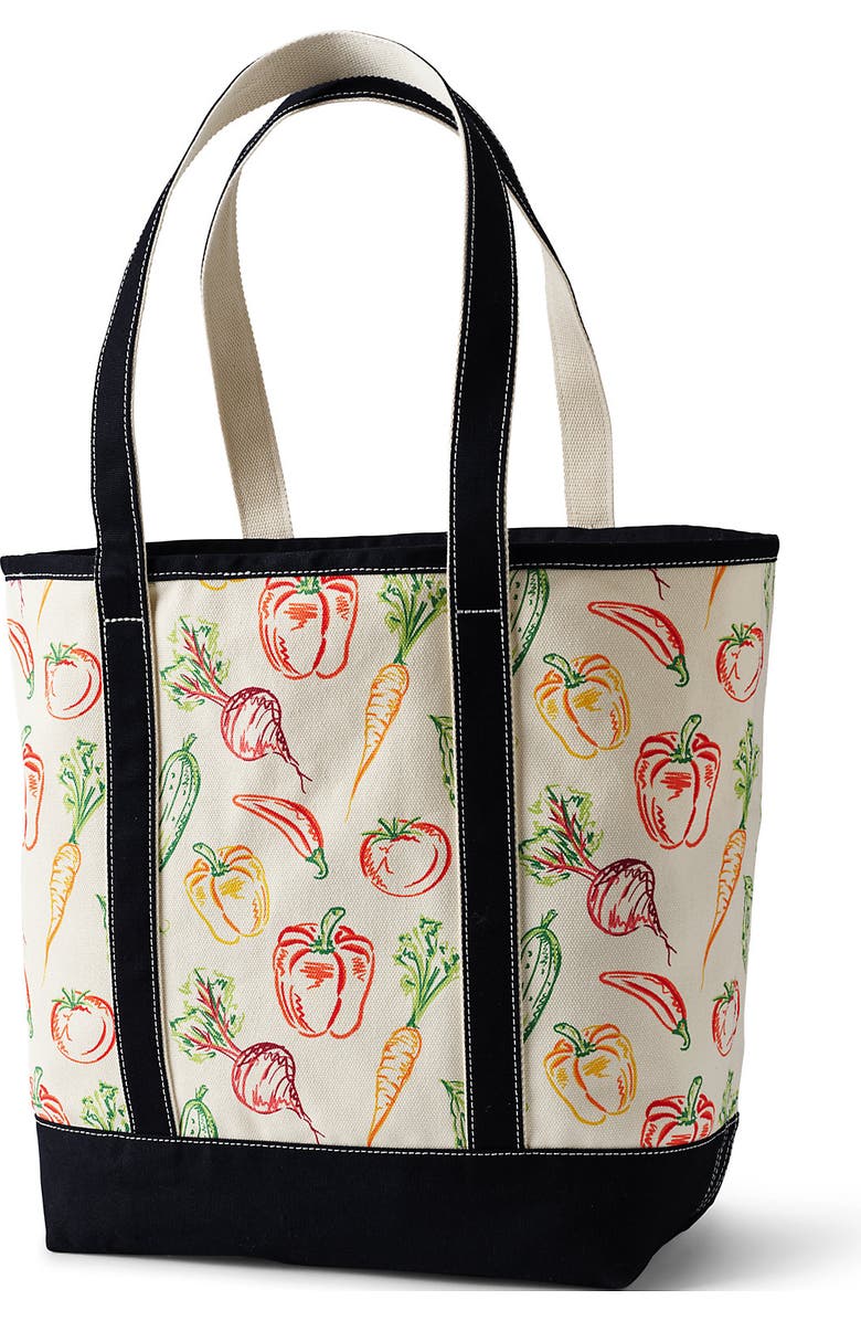 Lands' End Medium Print 5 Pocket Open Top Canvas Tote Bag, Alternate, color, Vegetable Multi/Natural