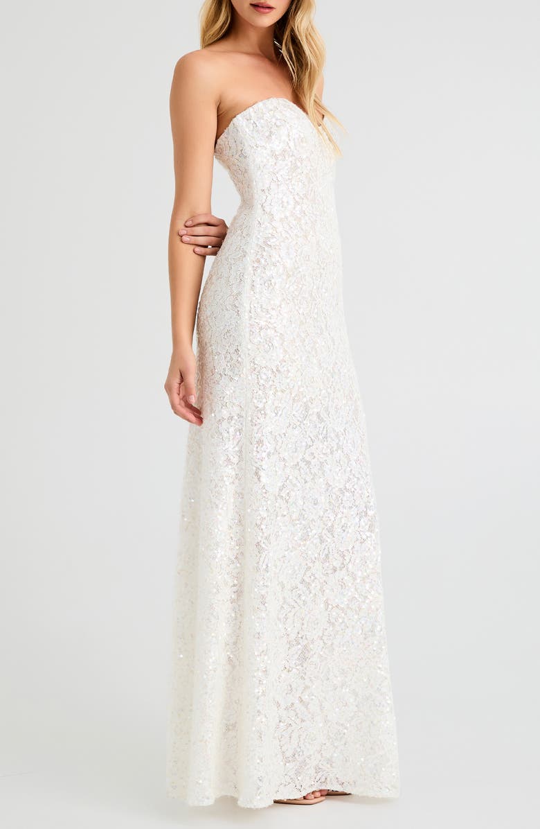 HELSI Lindsey Sequin Lace Strapless Gown, Alternate, color, White Iridescent