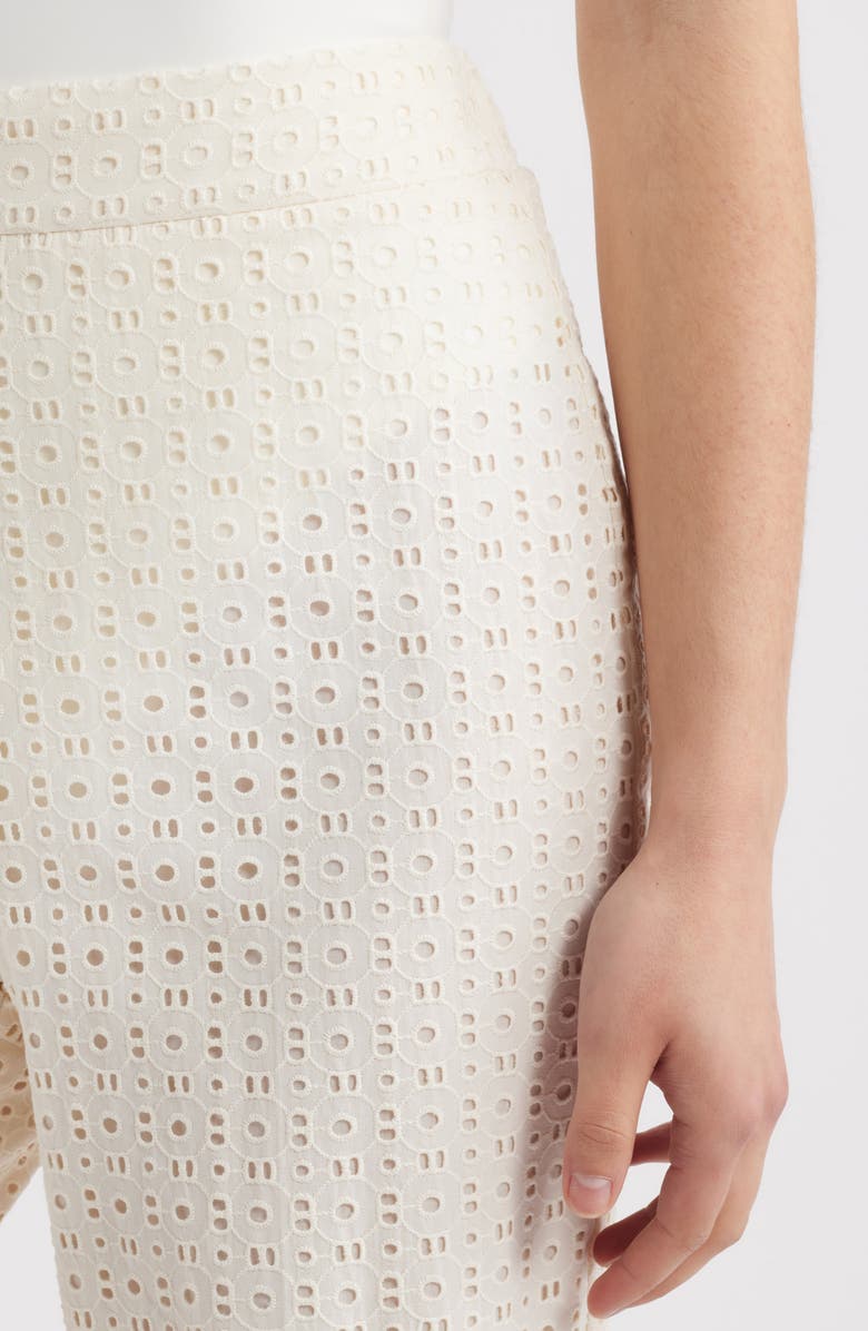 Anne Klein Cotton Eyelet Pull-On Wide Leg Pants, Alternate, color, White Dove