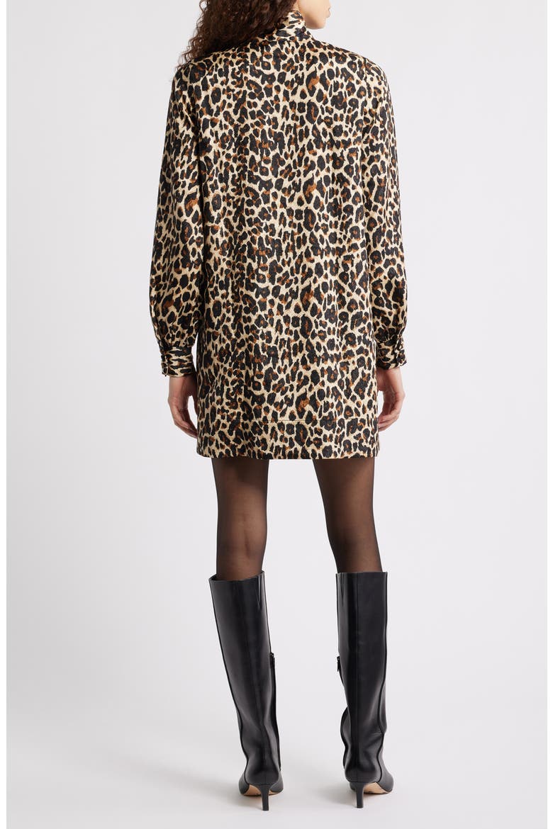 Leopard Print Long Sleeve Tie Neck Shift Dress, Alternate, color, TAN- BLACK SARAH LEOPARD