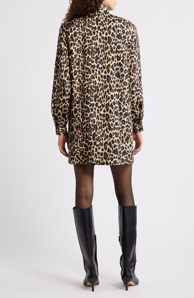 Caslon<sup>®</sup> Leopard Print Long Sleeve Tie Neck Shift Dress, Alternate, color, Tan- Black Sarah Leopard