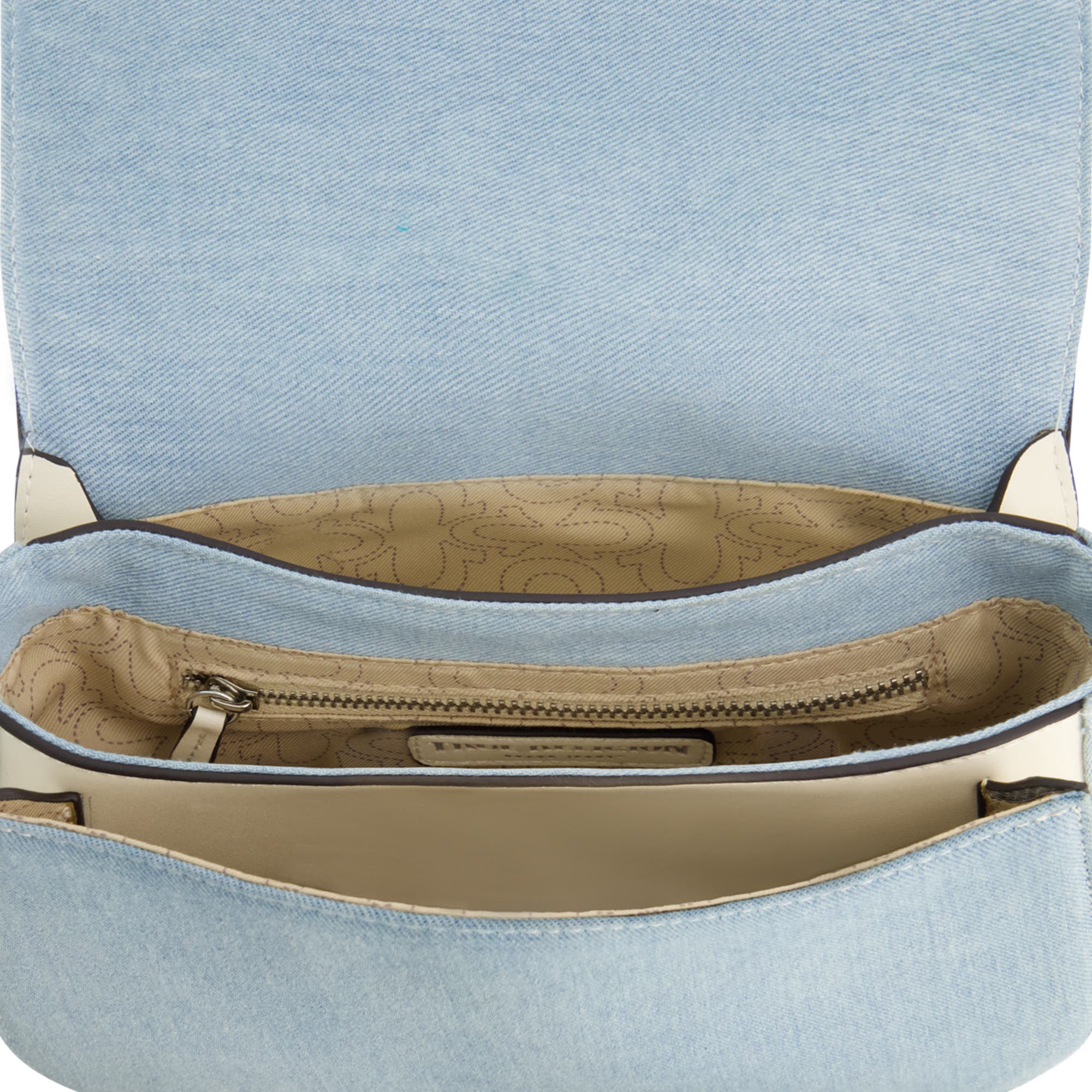 True Religion Distressed Logo Denim Saddle Bag, Alternate, color, Light Blue