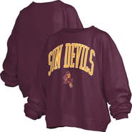 PRESSBOX Women's Pressbox Maroon Arizona State Sun Devils Janise Arch Over Logo Waist Length Oversized Pullover Sweatshirt