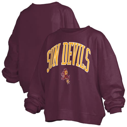 Pressbox Maroon Arizona State Sun Devils Janise Arch Over Logo Waist Length Oversized Pullover Sweat In Purple