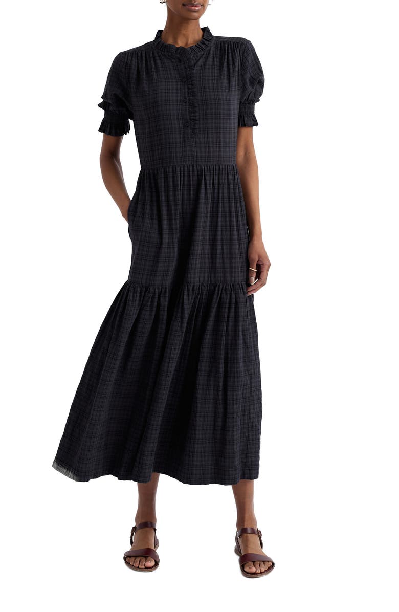 Seasalt Cornwall Feather Star Puff Sleeve Tiered Organic Cotton Blend Dress, Main, color, 