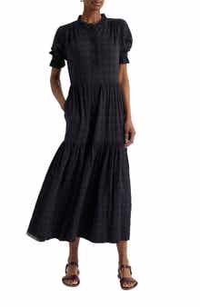 Feather Star Puff Sleeve Tiered Organic Cotton Blend Dress