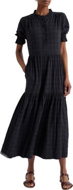 Seasalt Cornwall Feather Star Puff Sleeve Tiered Organic Cotton Blend Dress