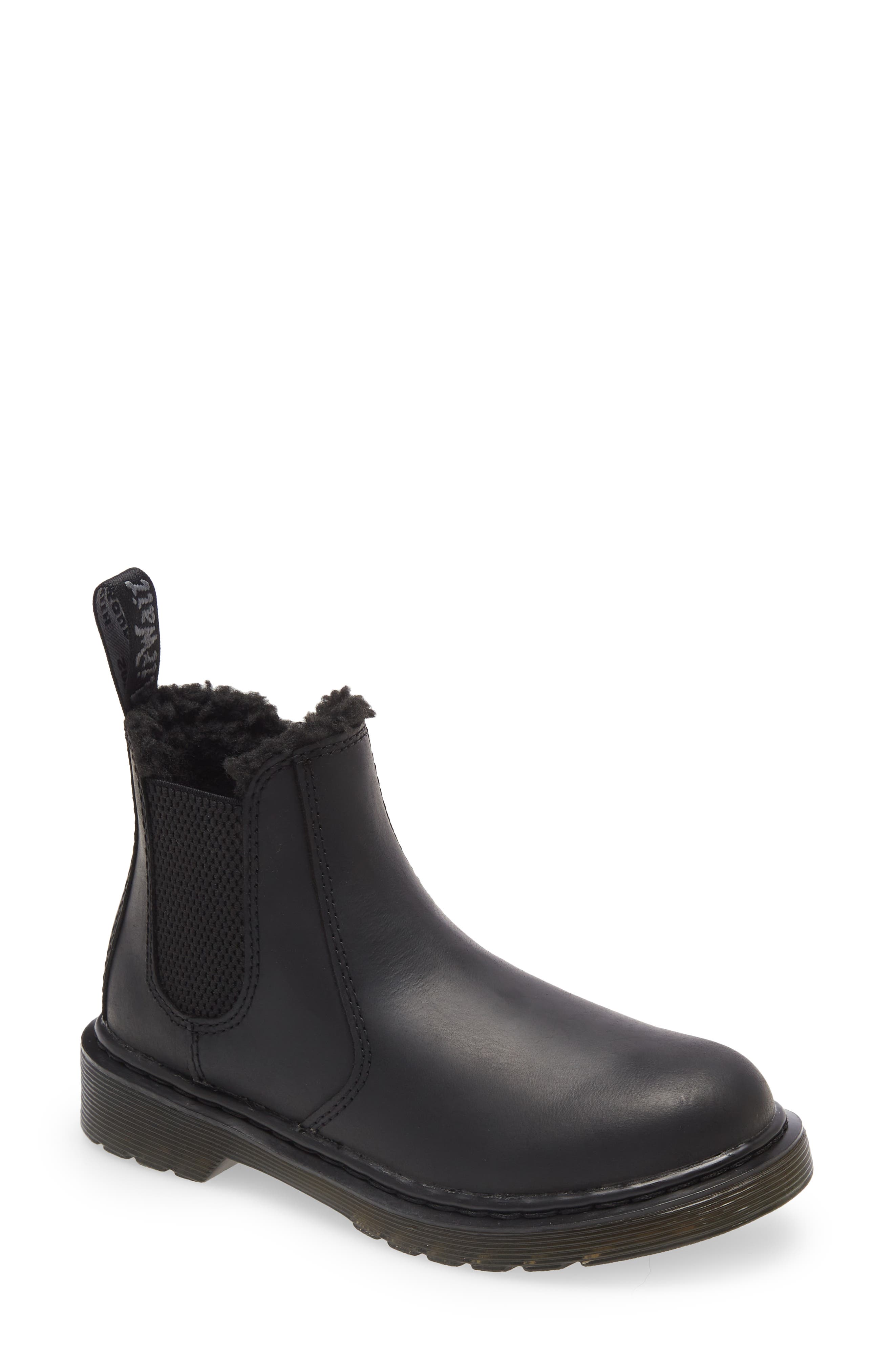 Dr. Martens 2976 Leonore Mono Faux Fur Lined Chelsea Boot, Main, color, Black