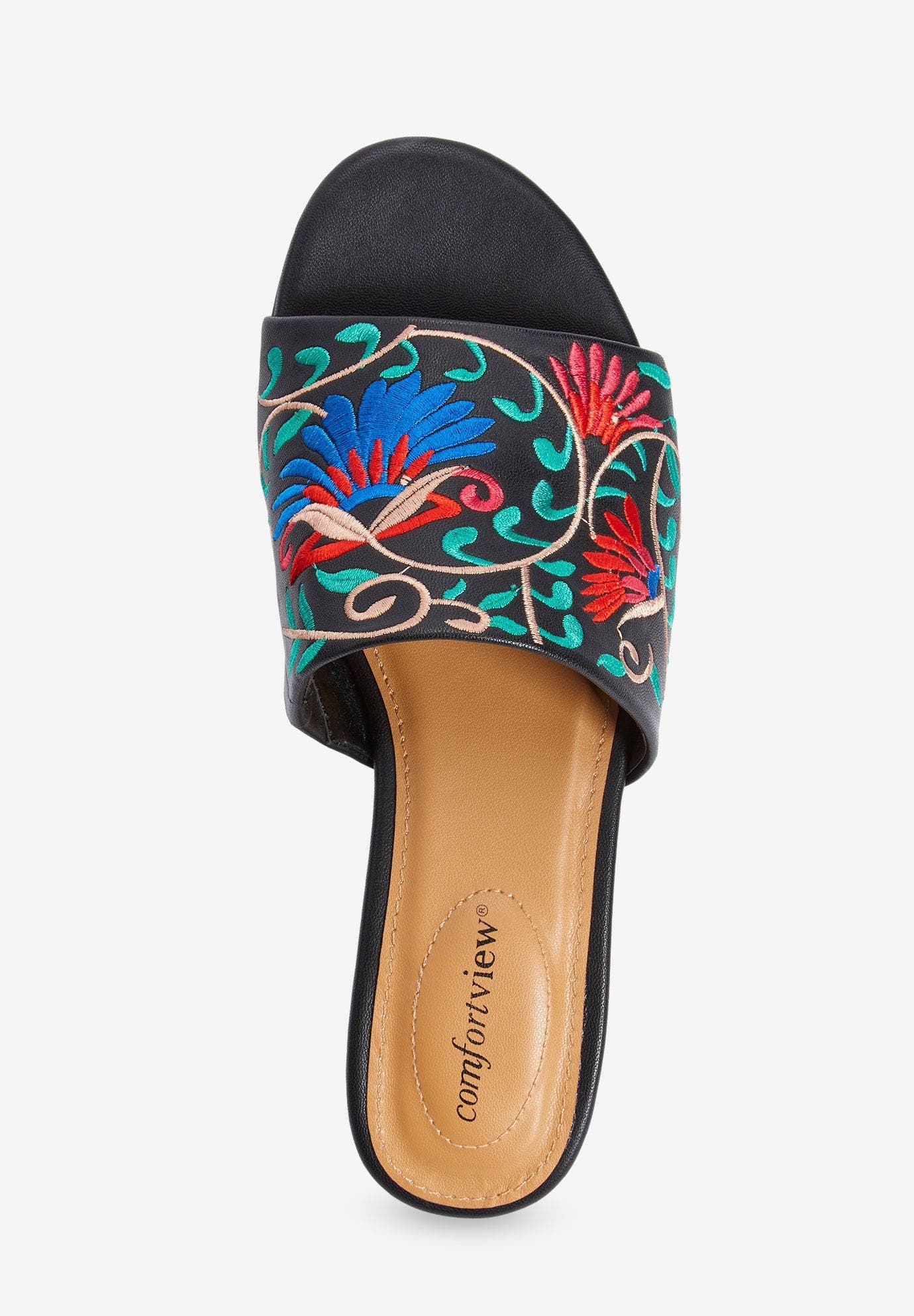 The Capri Slip On Mule, Alternate, color, BLACK EMBROIDERY