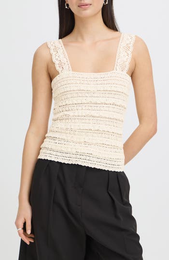 ICHI Open Knit Tank Top in Cloud Dancer at Nordstrom Rack, Size Small