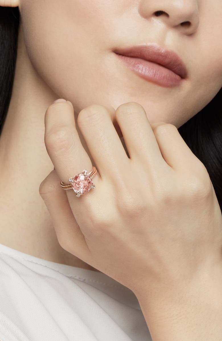 David Yurman Châtelaine<sup>®</sup> Morganite & Diamond Ring in 18K Rose Gold, Alternate, color, Rose Gold/ Diamond/ Morganite