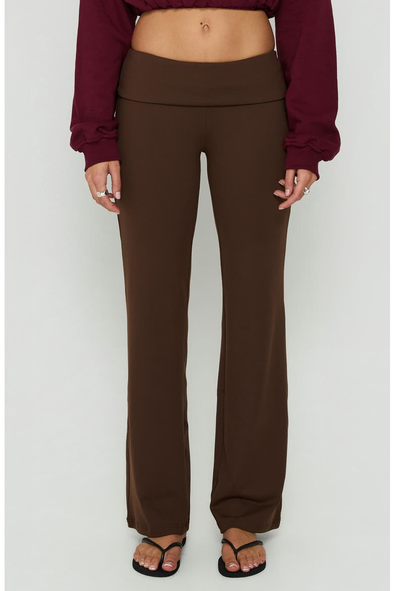 Daily Define Foldover Waist Straight Leg Pants, Main, color, BROWN