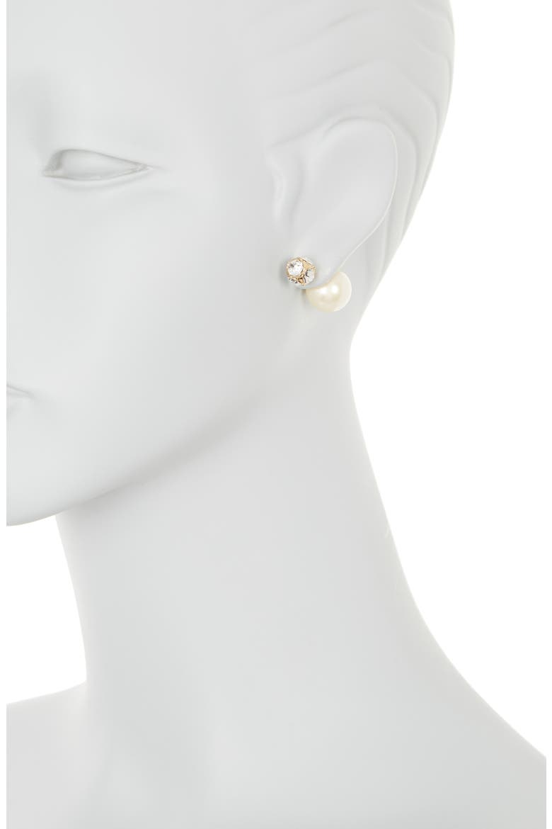 crystal ball & imitation pearl reversible stud earrings, Alternate, color, MULTI