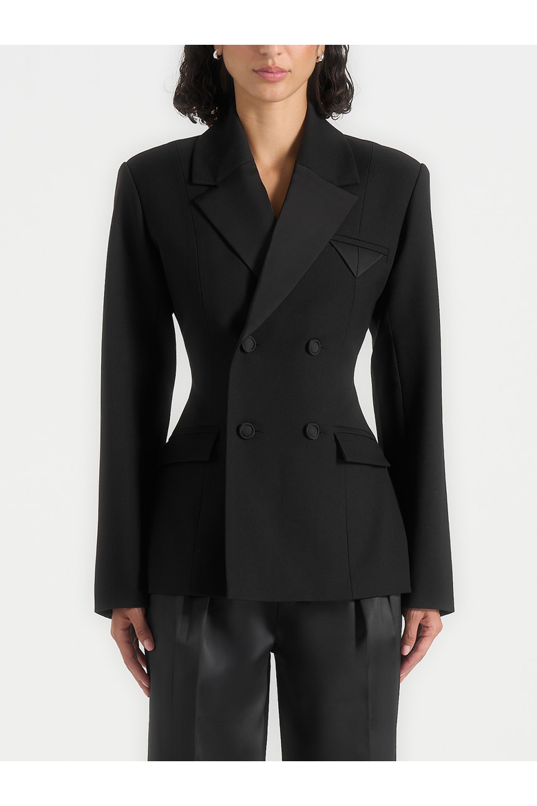 Maia Double Breasted Satin Lapel Blazer Hourglass, Main, color, Black