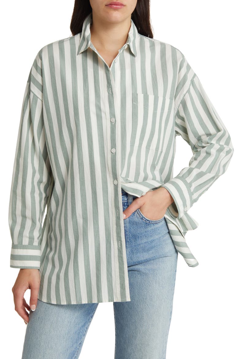 Signature Oversize Button-Up Shirt, Alternate, color, SIMPLY SAGE
