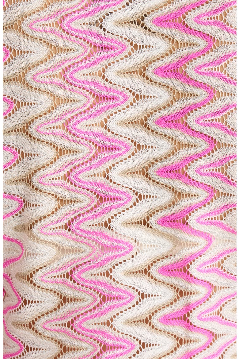 Kai Tie Metallic Front Long Sleeve Crop Cover-Up Top, Alternate, color, RADIANT PINK ZIGZAG