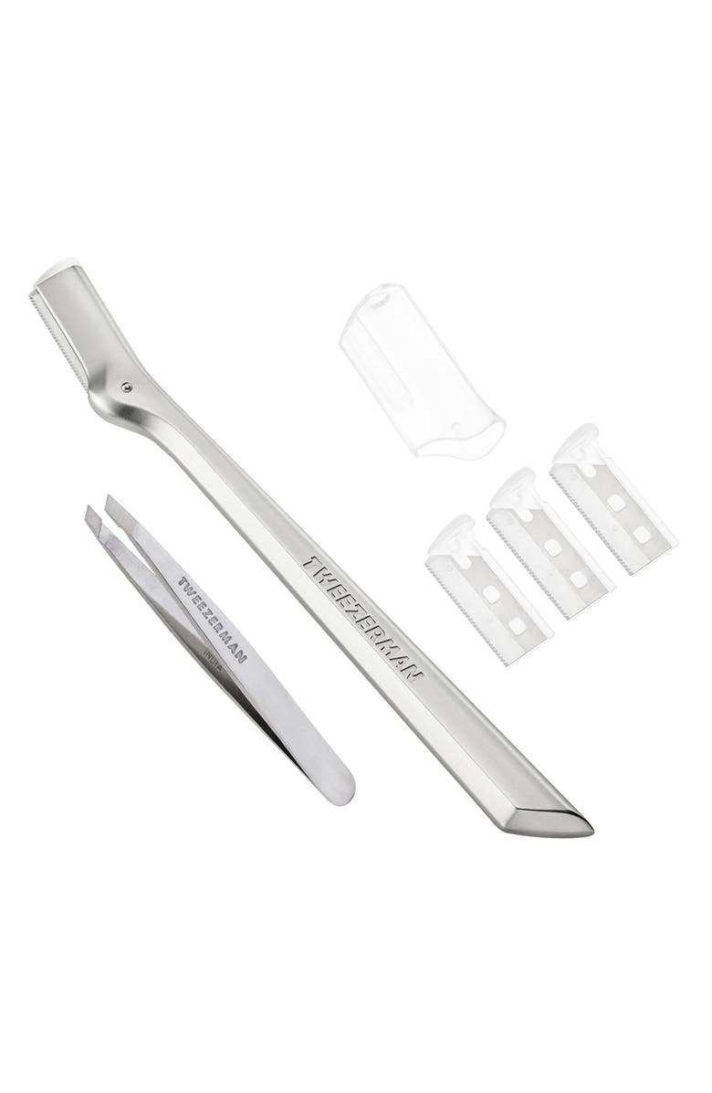TWEEZERMAN 2-Pack Brow Razor & Mini Tweezer Set, Main, color, 