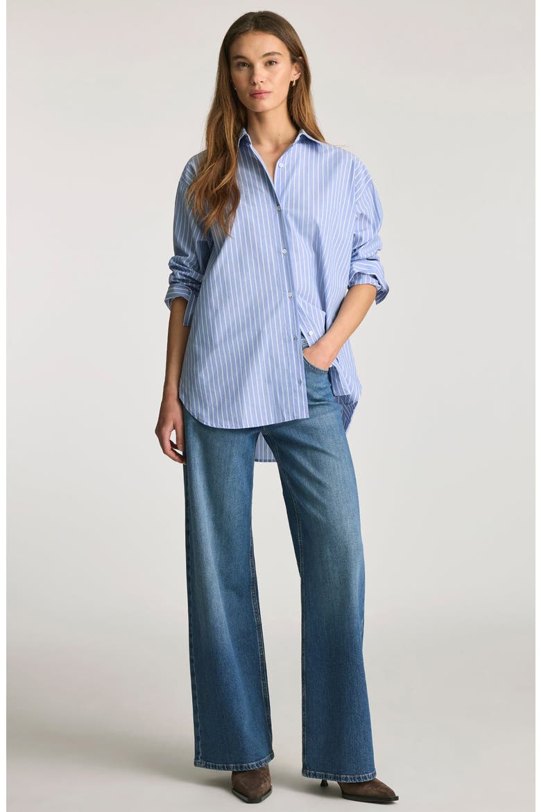Stripe Relaxed Fit Cotton Button-Up Shirt, Alternate, color, NAVY STRIPE