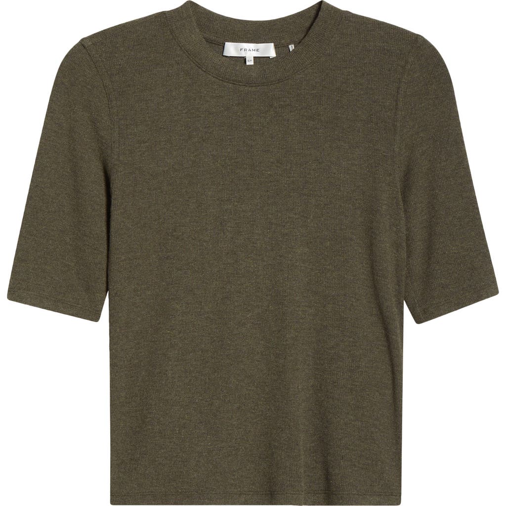 Frame The Heathered Ribbed Crewneck Crop T-shirt In Green