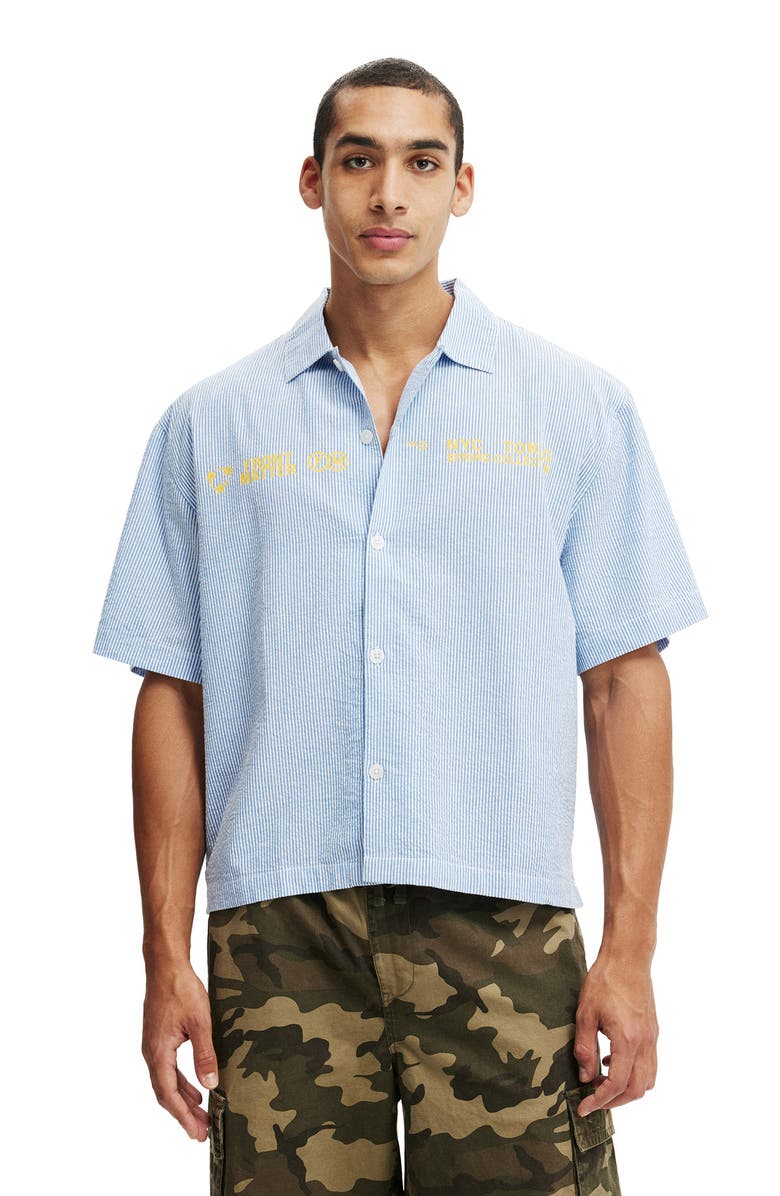 Cotton On Men's Ventura Short Sleeve Shirt, Alternate, color, Blue Stripe Print