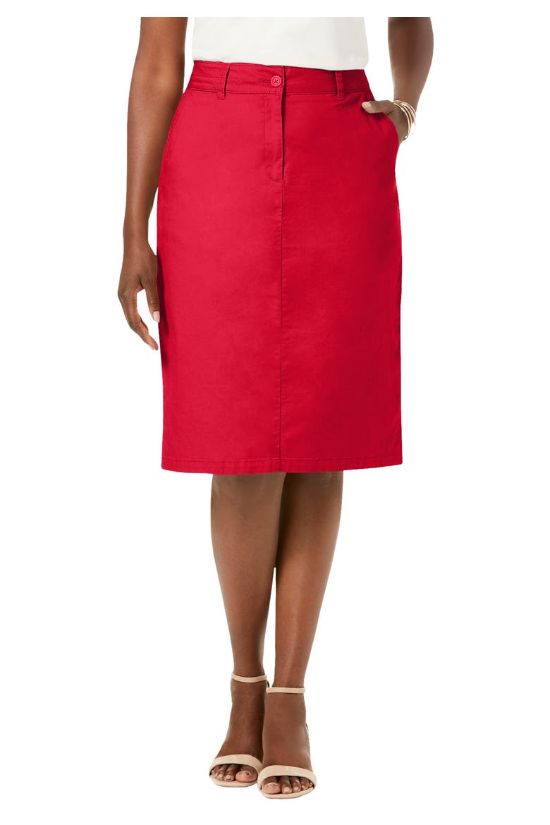 Stretch Cotton Chino Skirt, Main, color, VIVID RED