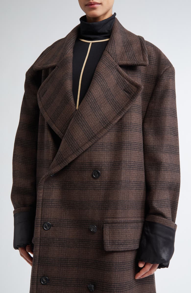 MM6 Maison Margiela Glen Plaid Oversize Martingale Coat, Alternate, color, Brown/ Black