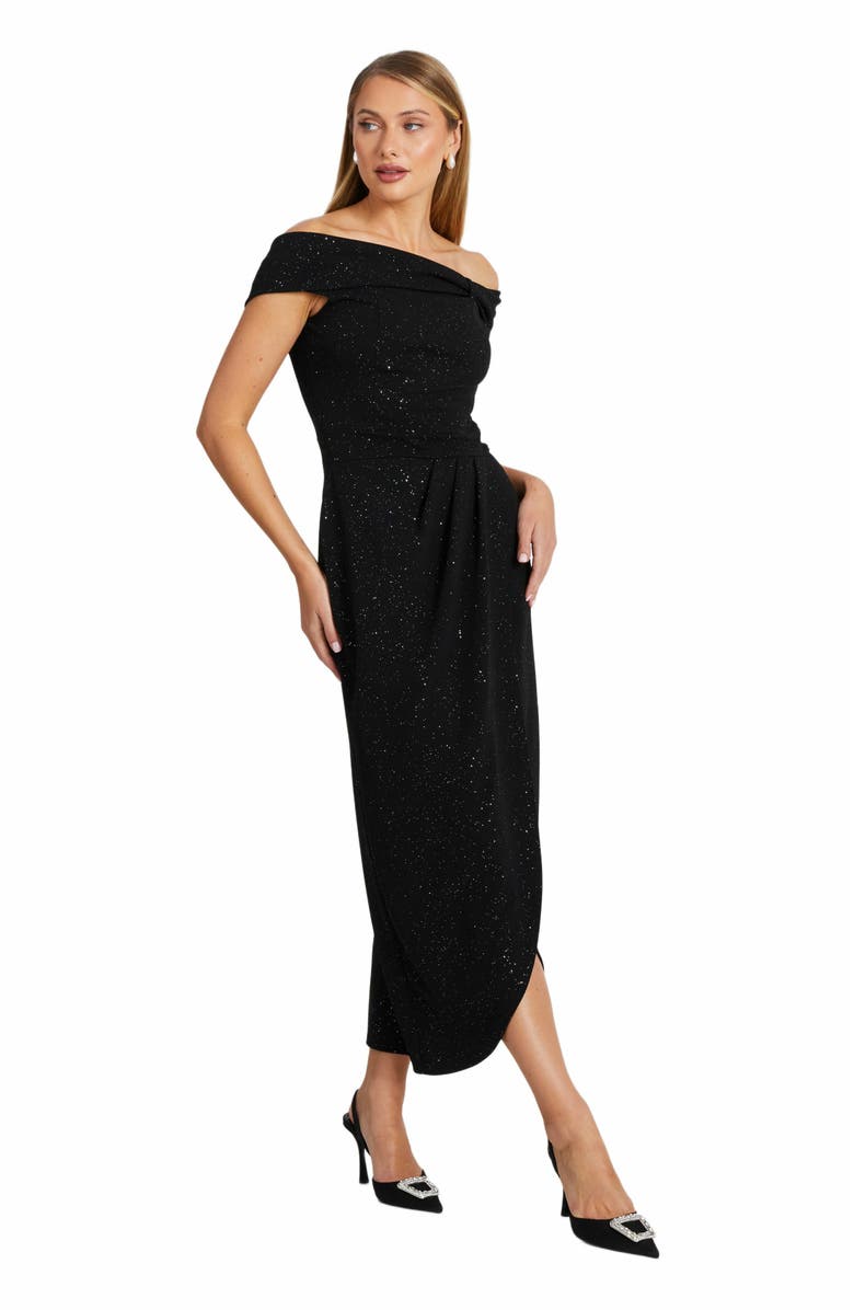 QUIZ Glitter Liverpool Bardot Wrap Midi Dress, Main, color, 