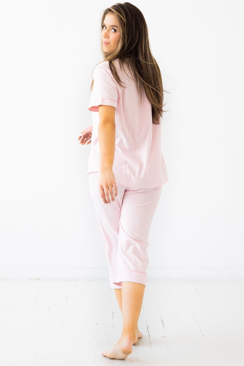 Classic Luxury Capri Pajamas in  Brushed Pima Cotton, Alternate, color, Light Pink/Bubble Gum