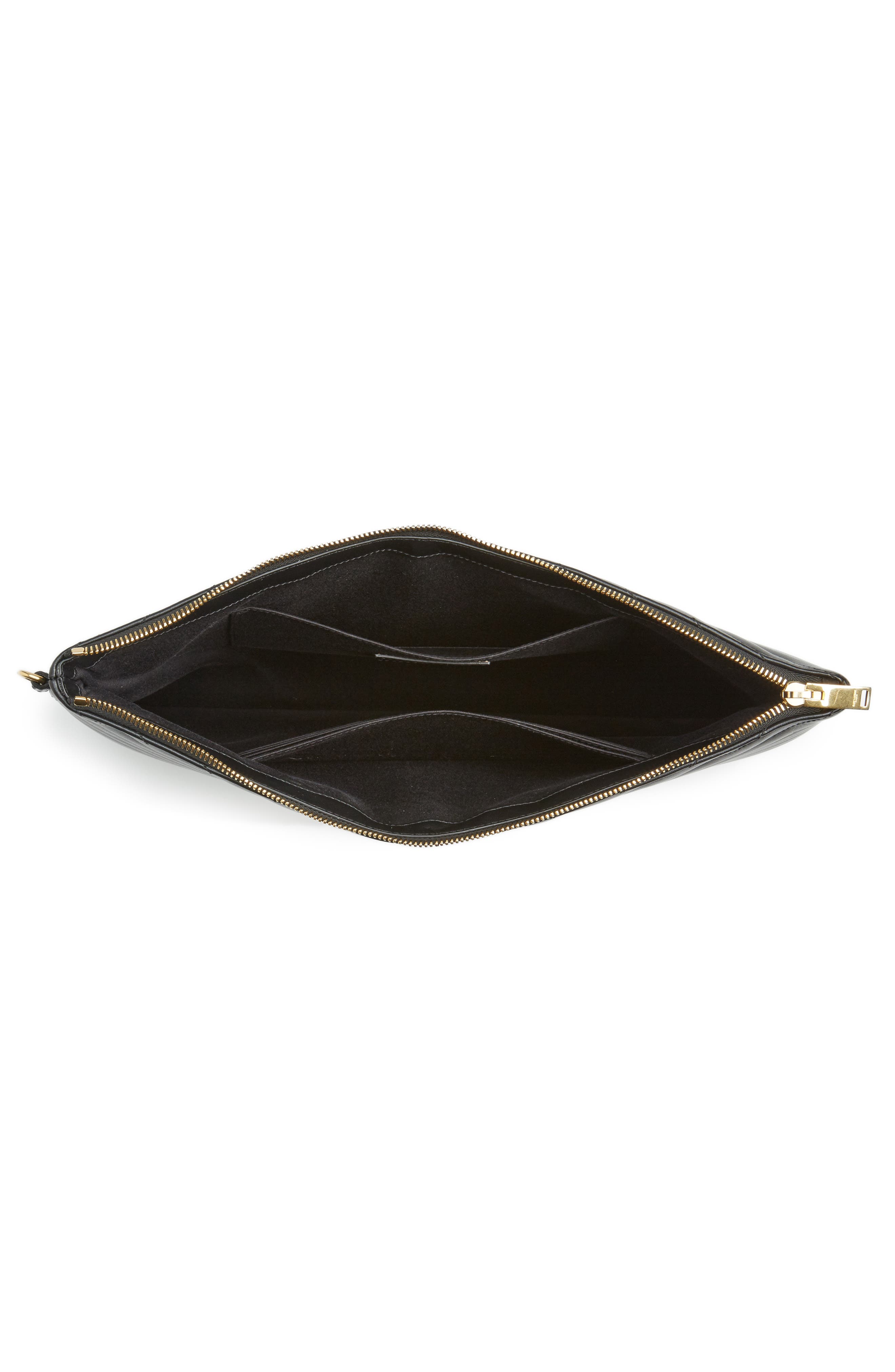 Large Logo Matelassé Leather Pouch, Alternate, color, NOIR
