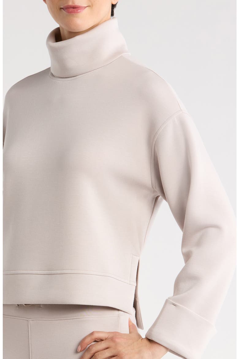 Cuffed Sleeve Crop Turtleneck Sweatshirt, Alternate, color, FRENCH GREY