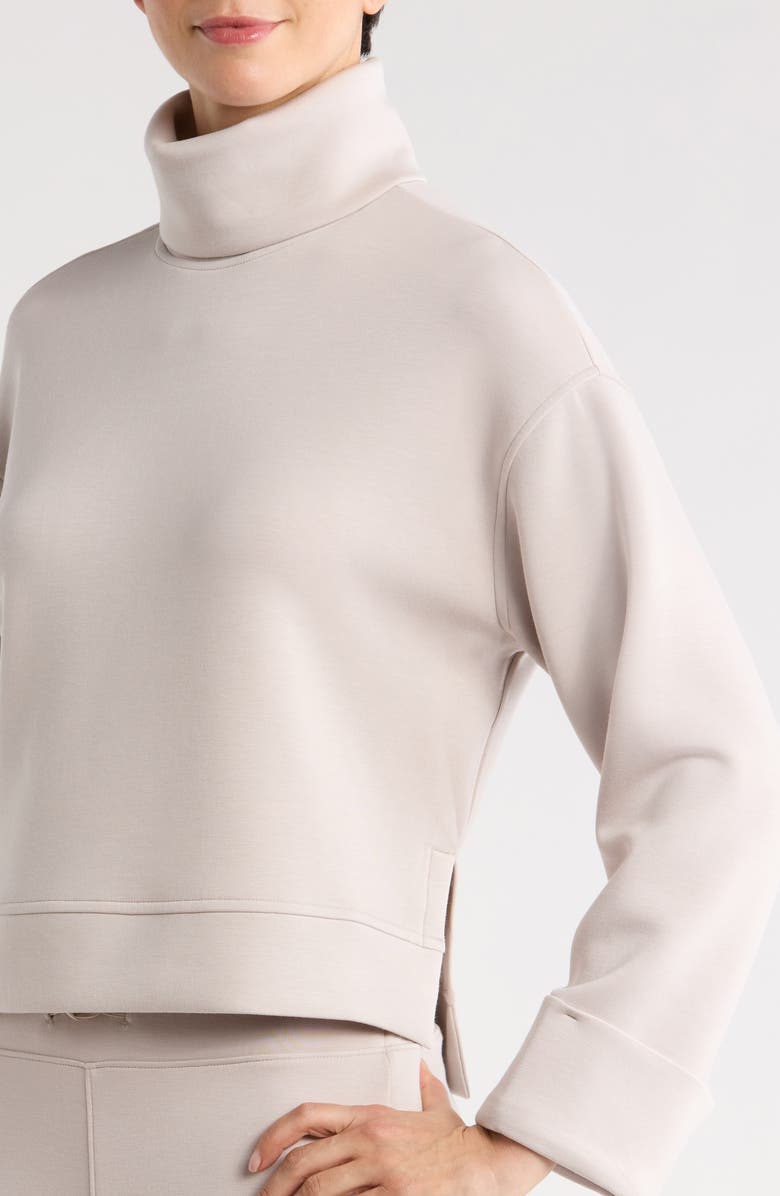 SPANX<sup>®</sup> Cuffed Sleeve Crop Turtleneck Sweatshirt, Alternate, color, French Grey