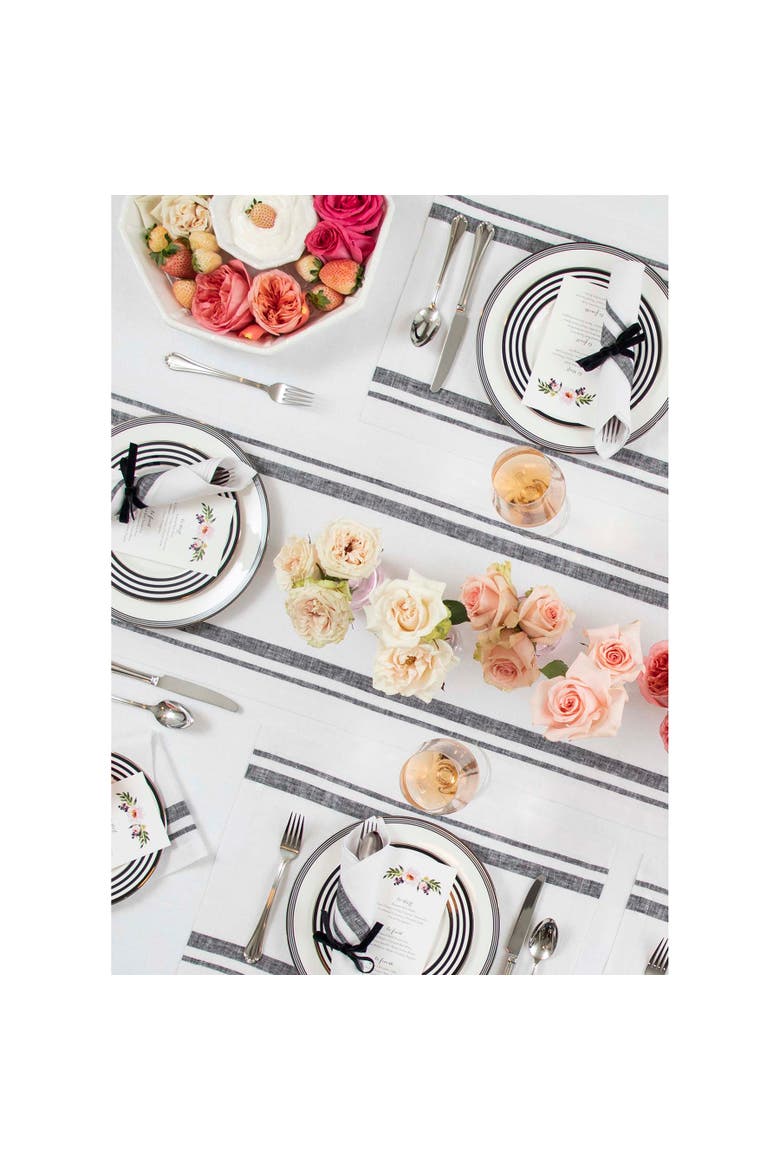 Linen Table Runner - French Stripe, Alternate, color, Black and White