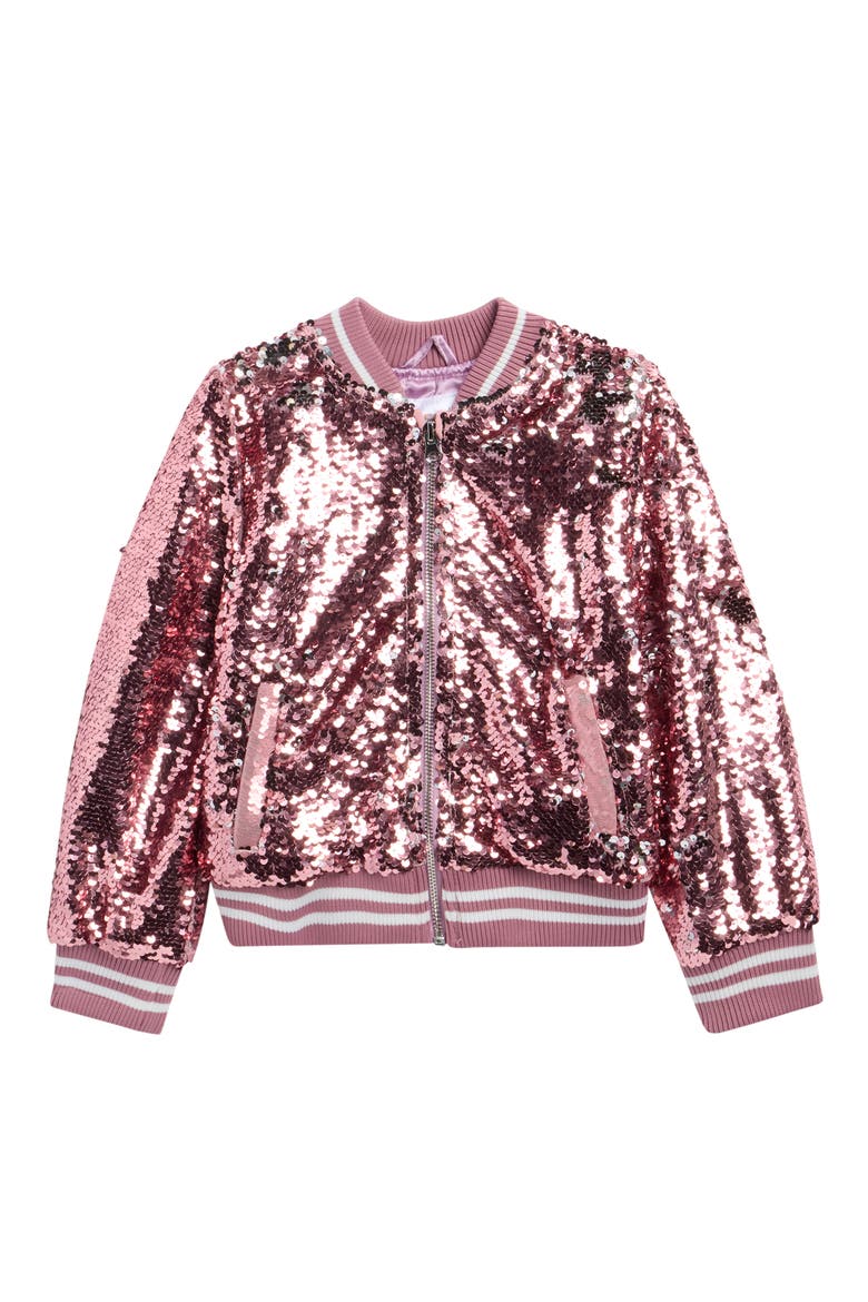 Kids' Sequin Embellished Bomber Jacket, Main, color, PINK