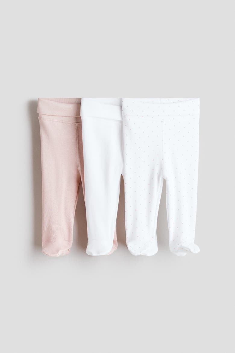 3-pack Foldover-waist Leggings, Main, color, Powder pink/dotted