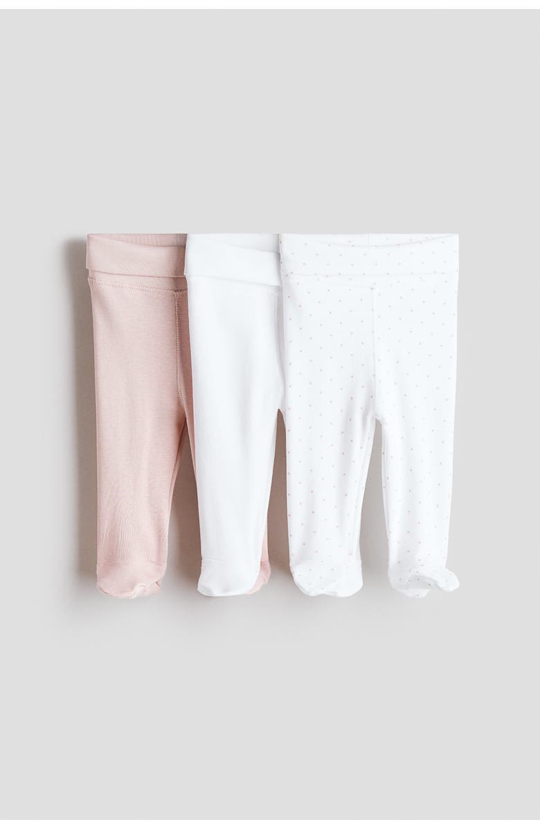 H&M 3-pack Foldover-waist Leggings, Main, color, Powder Pink/Dotted