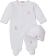 Kissy Kissy Teddy Bear Embroidered Pima Cotton Footie & Hat Set