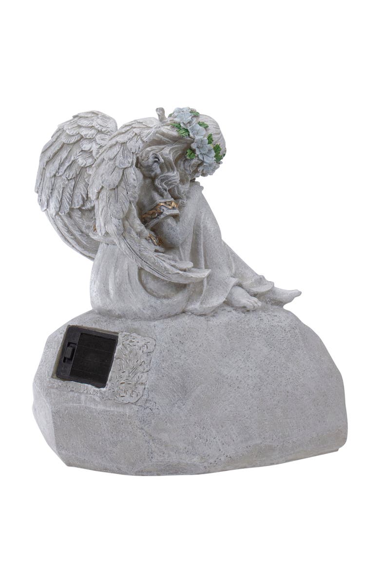 Northlight 9.25" Gray Solar Powered "Welcome to Our Garden" Angel Outdoor Garden Statue, Alternate, color, Gray