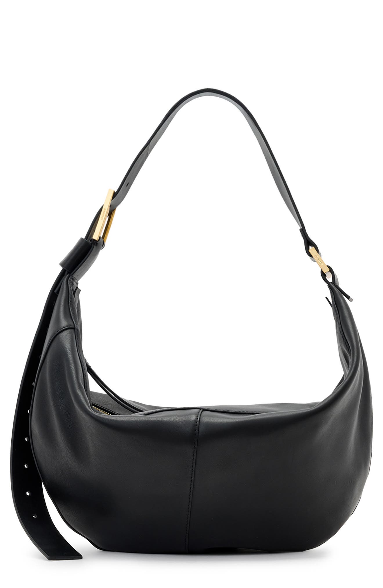 AllSaints Luna Leather Shoulder Bag, Main, color, Black