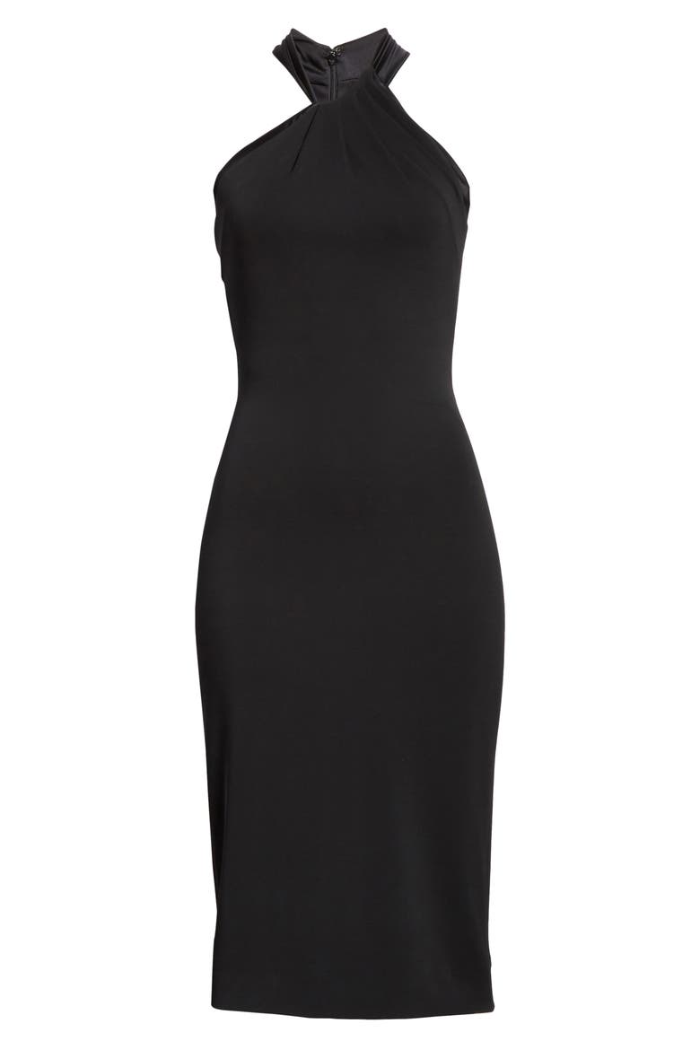 Asymmetrical Halter Body-Con Dress, Alternate, color, BLACK