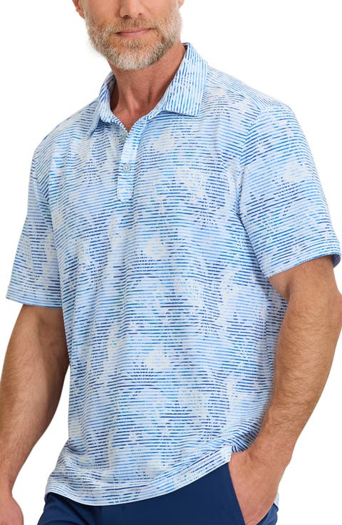 Costa Wave Palm Azul Seersucker Stripe IslandZone® Polo