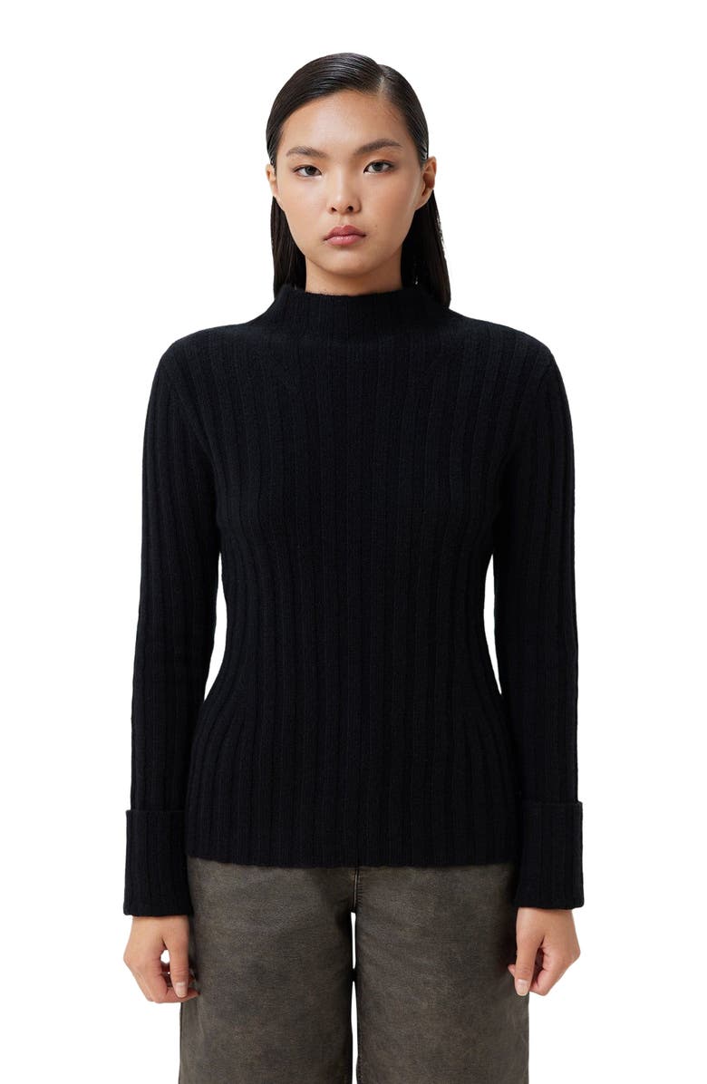 GOBI Mongolian Cashmere Cashmere Turn-Up Cuffs Sweater, Main, color, Black