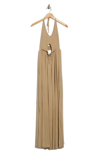 Go Couture Keyhole Halter Jersey Maxi Dress In Burgundy