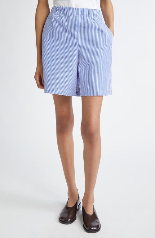 Lafayette 148 New York Riverside Crinkle Stripe Shorts In Ultramarine Multi